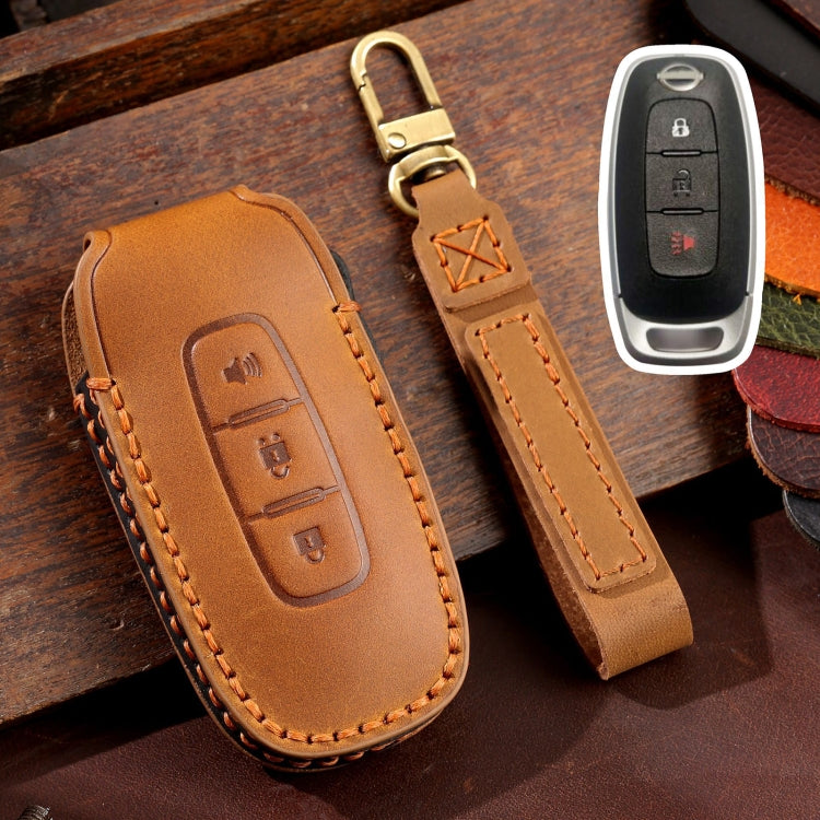 For Nissan Teana / Ariya 3-button Horn Hallmo Car Cowhide Leather Key Protective Cover Key Case