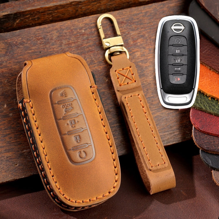 For Nissan Teana / Ariya 5-button Start Hallmo Car Cowhide Leather Key Protective Cover Key Case