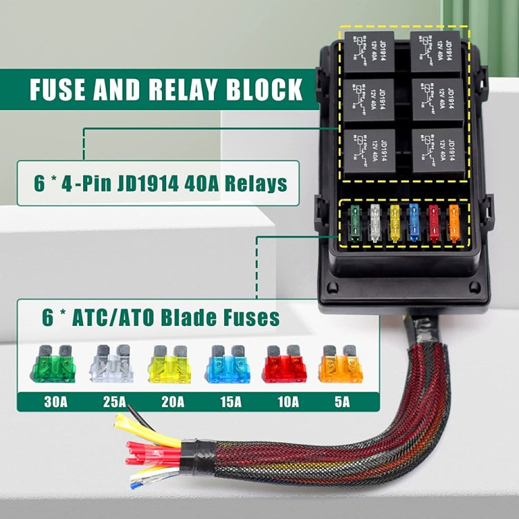 12V 4 Pin Car 6 Slots IP66 Waterproof Relay Fuse Box with Cable