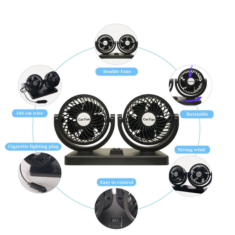 CARFU AC-2308 Car 12V / 24V 360 Rotatable USB Double Head Fan
