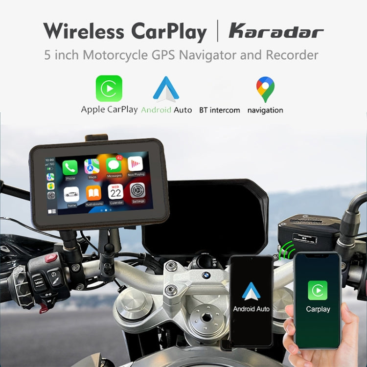 P501M Motorcycles Portable Waterproof IPX7 5 inch Wireless Carplay GPS Navigator, with Driving Recorder