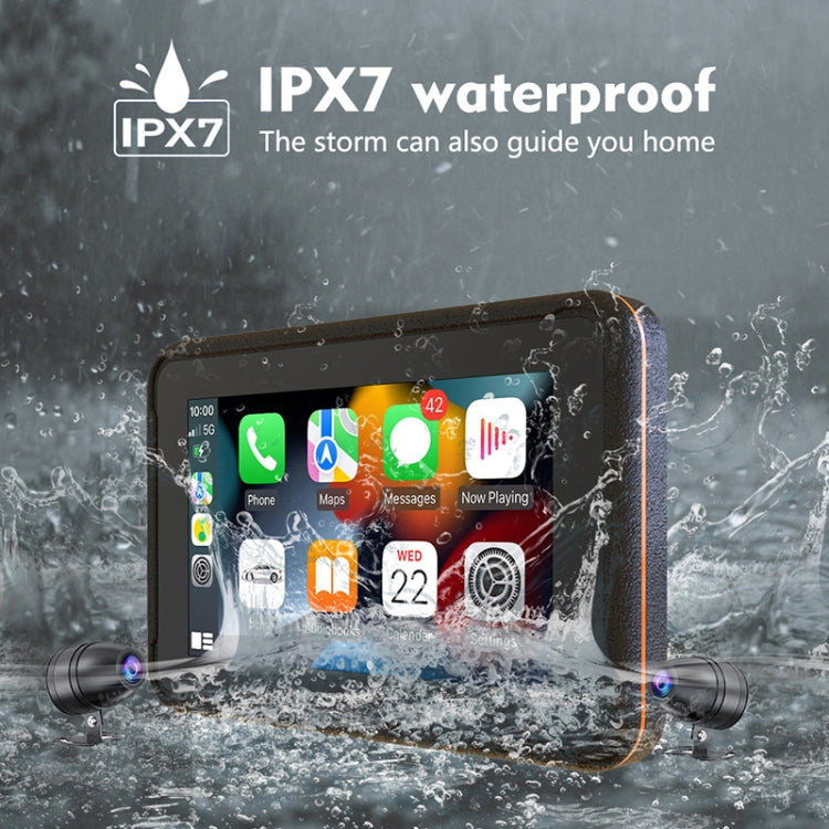 P501M Motorcycles Portable Waterproof IPX7 5 inch Wireless Carplay GPS Navigator, with Driving Recorder
