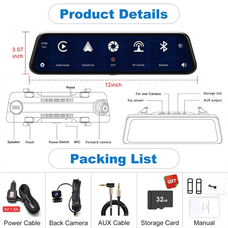P902S 9 inch Car Touch Screen Dual Camera Navigator Wireless Carplay Reversing Image Recorder