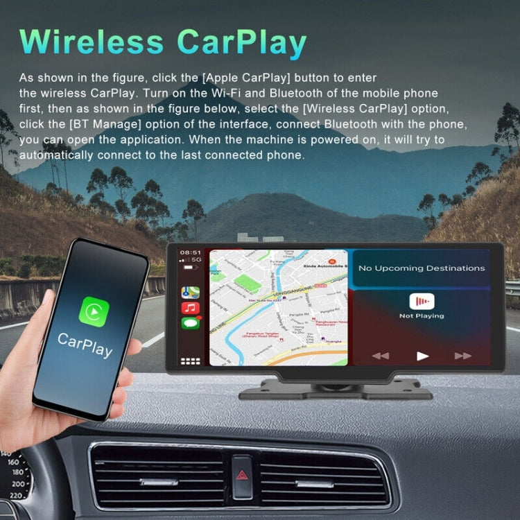 P901S 9 inch HD Front Rear Double Recording Wireless Car Driving Recorder Navigation Carplay