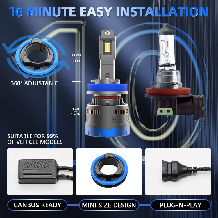 P13 1 Pair H11 / H8 / H9 DC10-32V / 60W / 6000K / 6500LM Car Liquid Metal LED Headlight