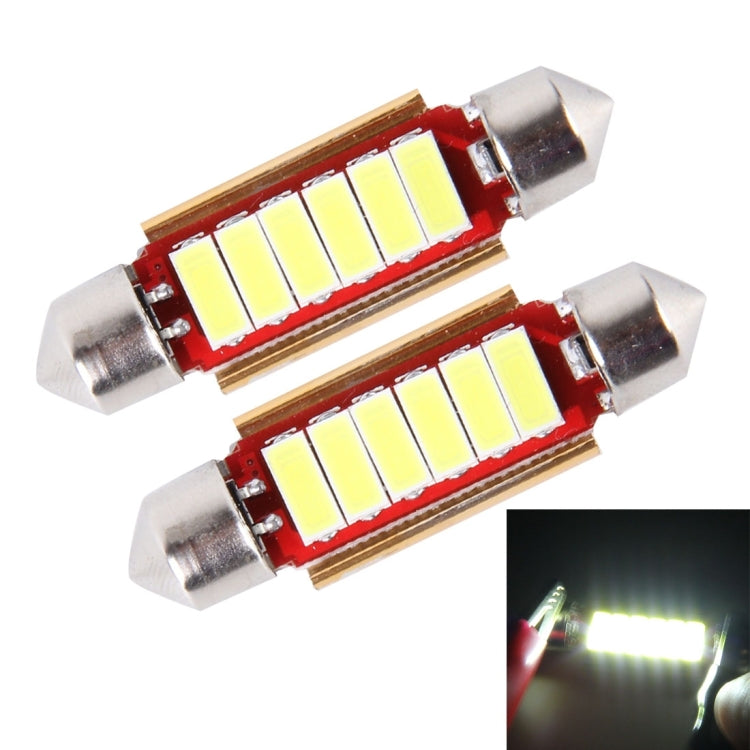 2 PCS DC 12V 3W 44MM 5730 Bicuspid Port Decoding Car Dome Lamp LED Reading Light with 7 LED Lights(White Light)