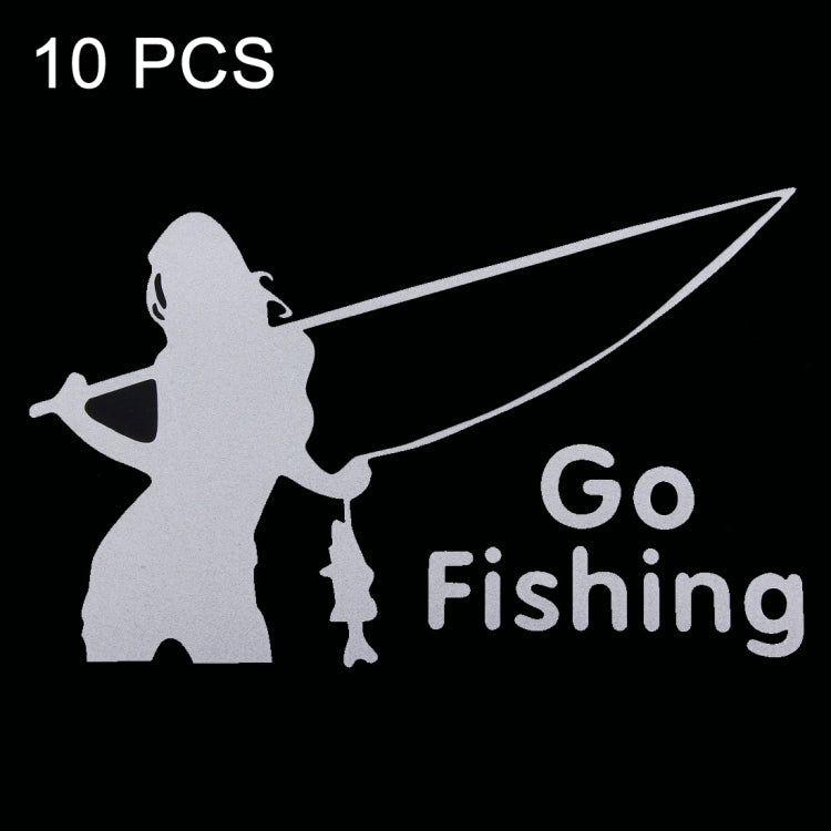10 PCS Beauty Go Fishing Styling Reflective Car Sticker, Size: 14cm x 8.5cm
