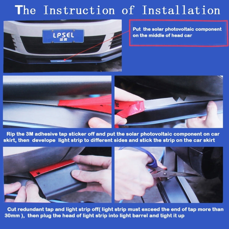 2.4m Universal Car Bumper Spoiler Solar Luminous Blue Light Anti-wiping Strip with Light Control And Voice Control