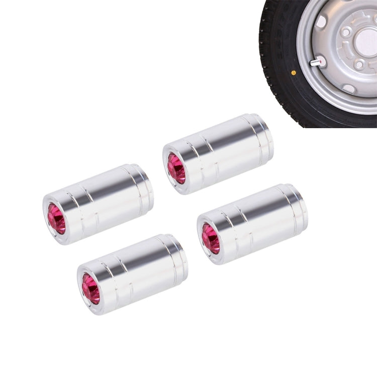4PCS Metal Plated Circular Shape Universal Tire Valve Stem Cap With Pink Diamond(Silver)