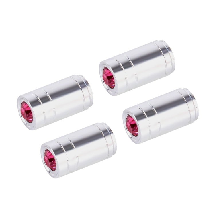 4PCS Metal Plated Circular Shape Universal Tire Valve Stem Cap With Pink Diamond(Silver)
