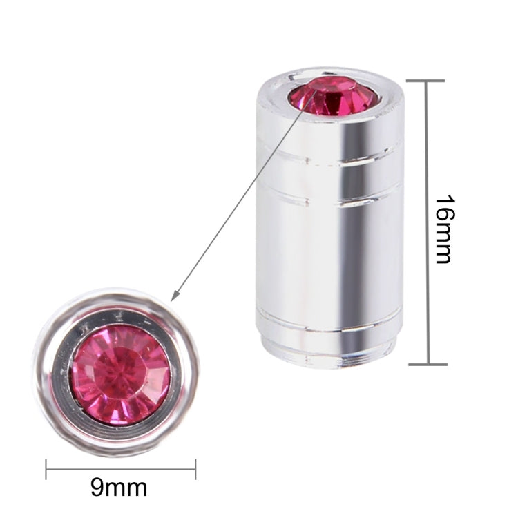 4PCS Metal Plated Circular Shape Universal Tire Valve Stem Cap With Pink Diamond(Silver)