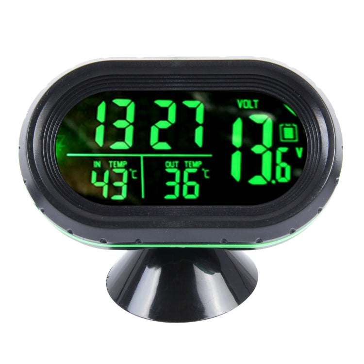 VST-7009V 4 In 1 Digital Car Thermometer Voltage Meter Luminous Clock Tester Detector LCD Monitor Back light(Green Light)