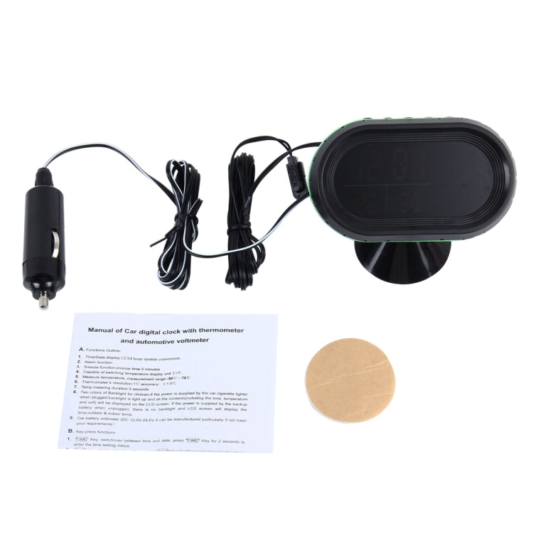 VST-7009V 4 In 1 Digital Car Thermometer Voltage Meter Luminous Clock Tester Detector LCD Monitor Back light(Green Light)