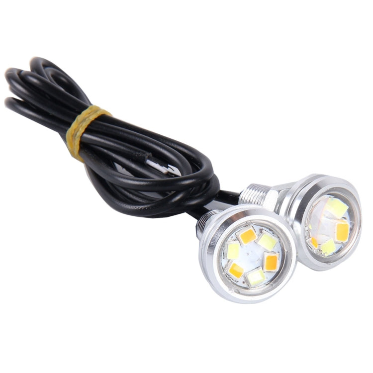 2 PCS 22.5mm 3W 200LM White + Yellow Light 6 LED SMD 2835 Eagle Eye Car Steering Light Daytime Running Light(Silver)
