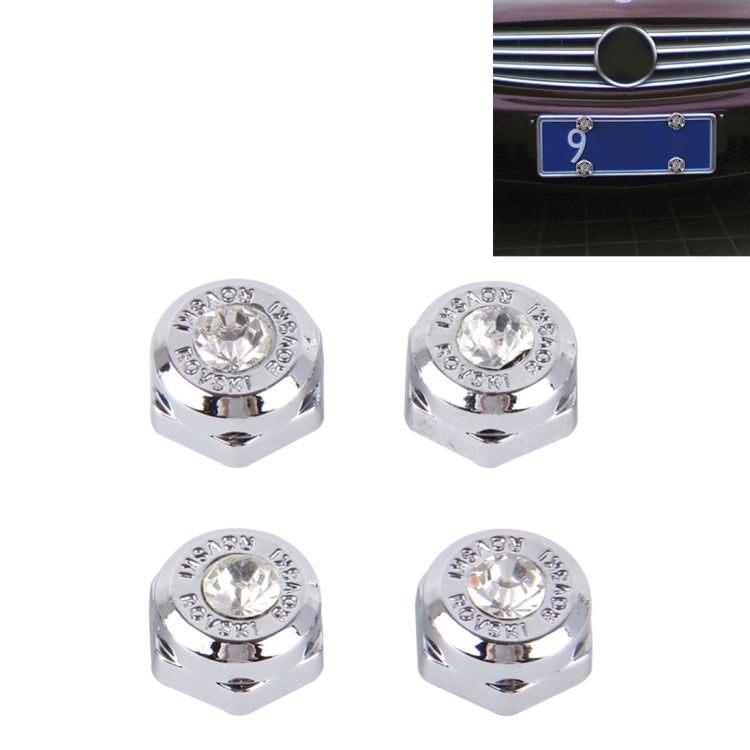 4 PCS License Plate Frame Waterproof Stainless Steel Crystal Screw