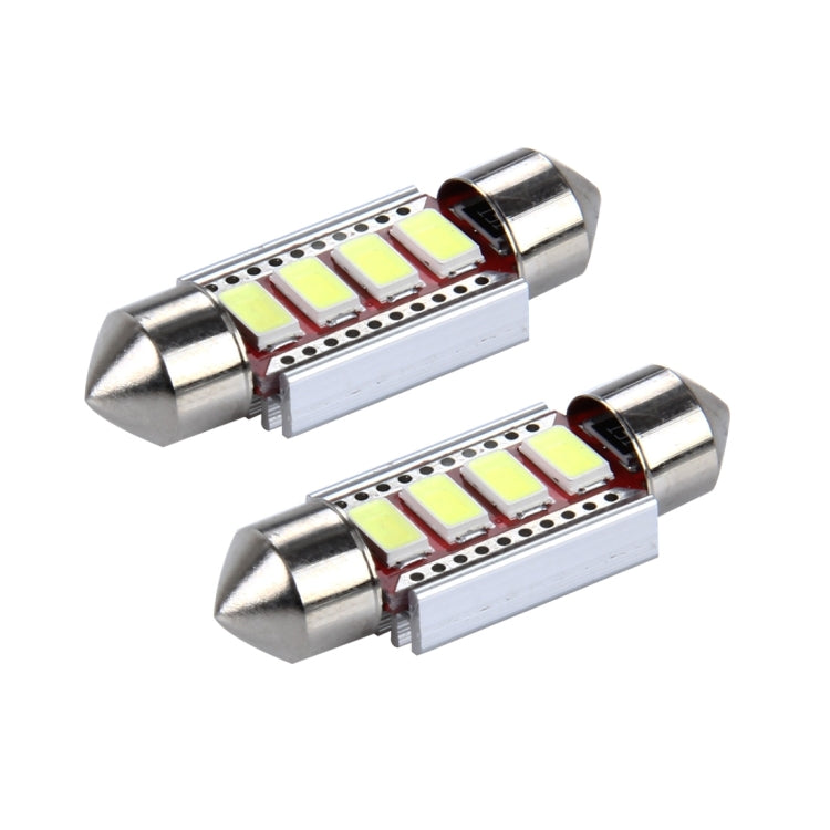 2 PCS 100lm 6000K DC 12V 2W 36MM 5730 Bicuspid Port Decoding Car Dome Lamp LED Reading Light with 4 LED Lights(White Light)