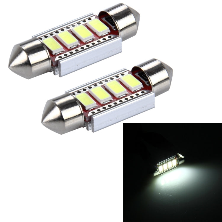 2 PCS 100lm 6000K DC 12V 2W 36MM 5730 Bicuspid Port Decoding Car Dome Lamp LED Reading Light with 4 LED Lights(White Light)