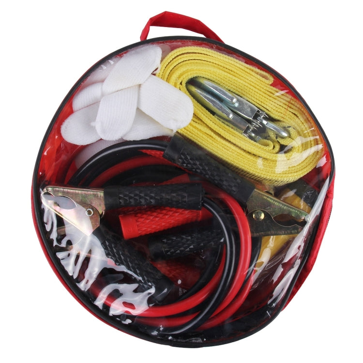 ZY-121 5 in 1 3m×4cm 2 Ton Towing Belt Rope 200AMP Booster Cable Torch Glove Protective Tube Car Road Emergency Kit