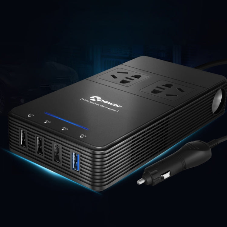 XPower T1 250W DC 12V to AC 220V Car Multi-functional Power Inverter 4 USB Ports 8.0A Charger Adapter + Negative Ions Air Cleaner
