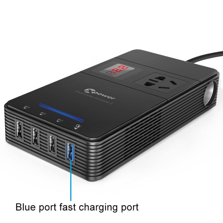 XPower T1A 250W DC 12V to AC 220V Car Multi-functional Digital Display Power Inverter 4 USB Ports 8.0A Charger Adapter + Negative Ions Air Cleaner