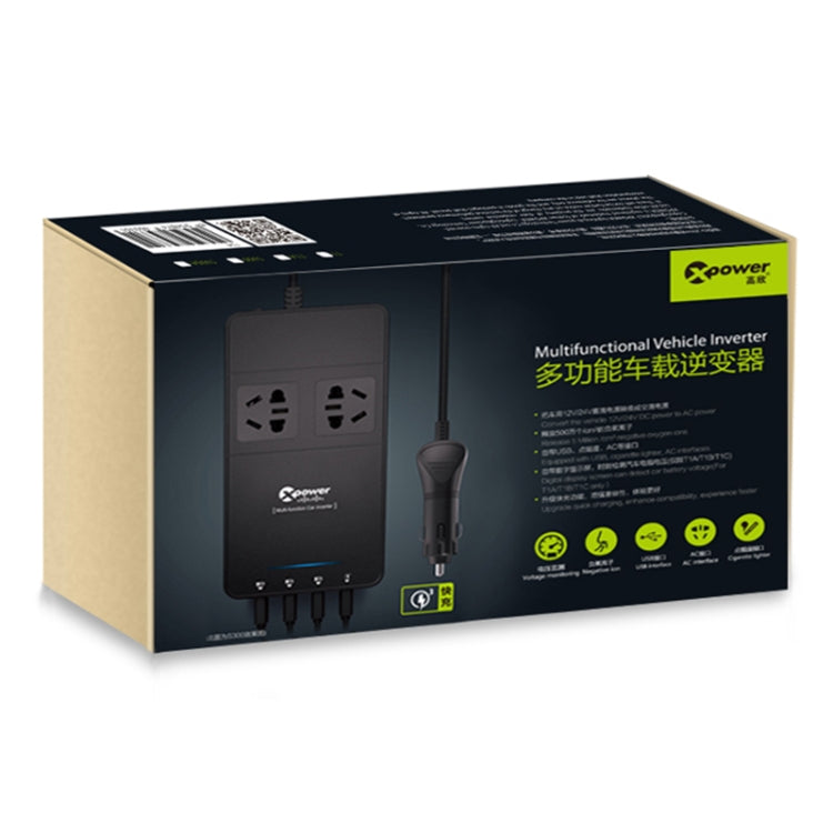 XPower T1A 250W DC 12V to AC 220V Car Multi-functional Digital Display Power Inverter 4 USB Ports 8.0A Charger Adapter + Negative Ions Air Cleaner