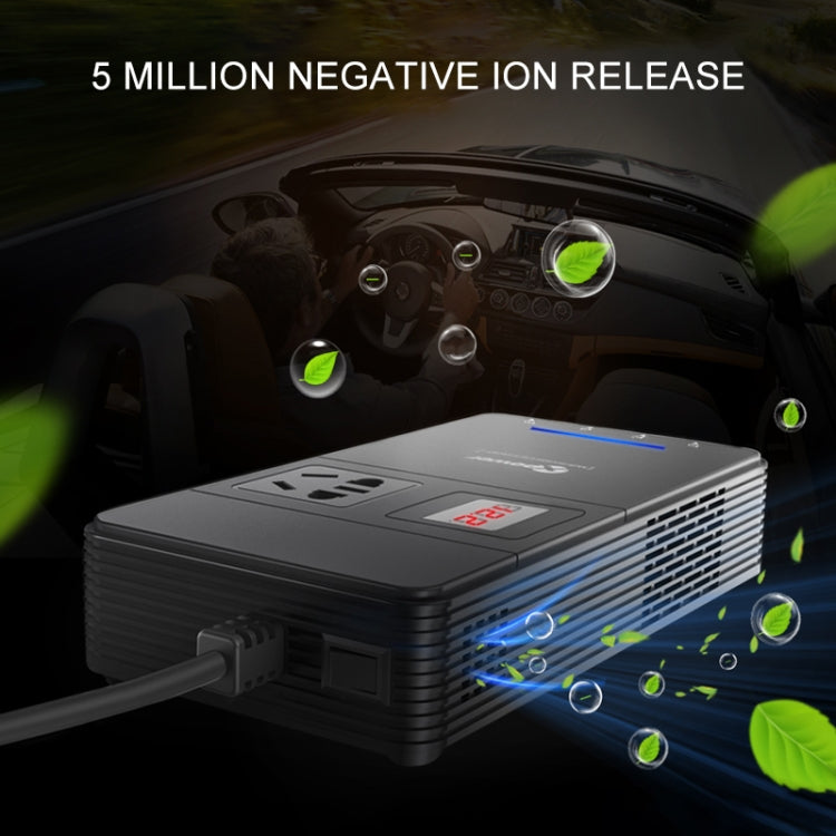 XPower T1A 250W DC 12V to AC 220V Car Multi-functional Digital Display Power Inverter 4 USB Ports 8.0A Charger Adapter + Negative Ions Air Cleaner