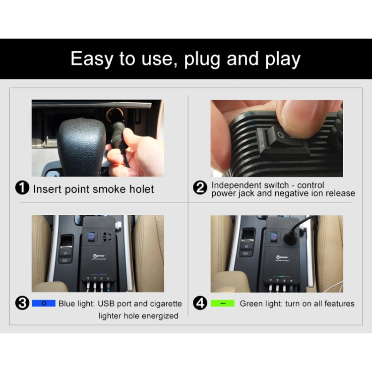 XPower T1B 310W DC 24V to AC 220V Car Multi-functional Digital Display Power Inverter 4 USB Ports 8.0A Charger Adapter + Negative Ions Air Cleaner