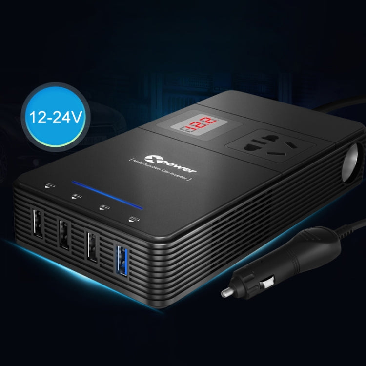 XPower T1C 310W DC 12V to AC 120V / DC 24V to AC 220V Car Multi-functional Digital Display Power Inverter 4 USB Ports 8.0A Charger Adapter + Negative Ions Air Cleaner