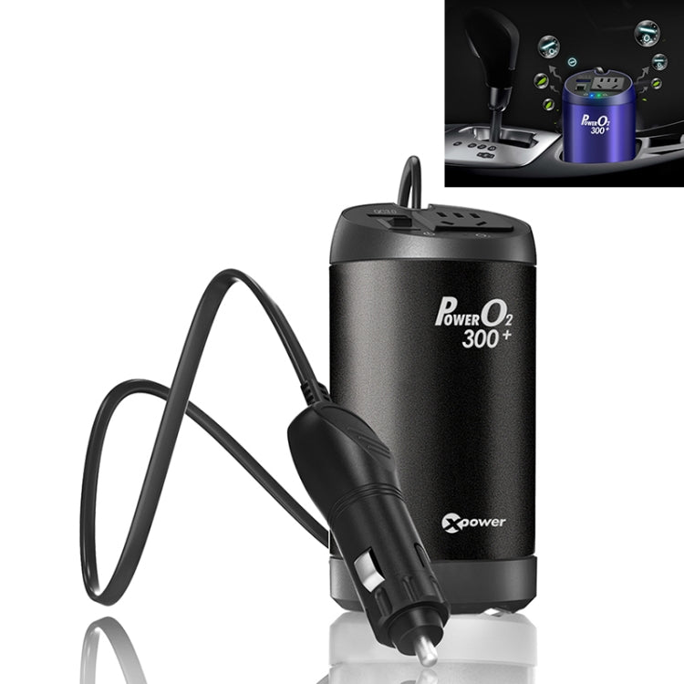 XPower T300 DC 12V to AC 220V Car Multi-functional Power Inverter 2.4A USB Charger Adapter + Negative Ions Air Cleaner