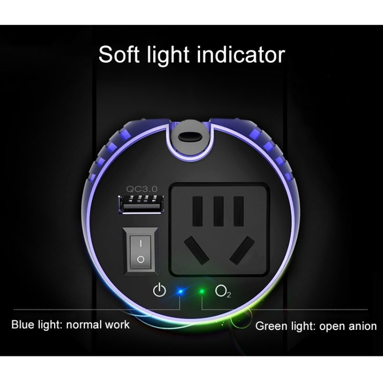 XPower T300 Plus DC 12V to AC 220V Car Multi-functional Power Inverter 2.4A USB Charger Adapter + Negative Ions Air Cleaner, with Battery Voltage Detection Function