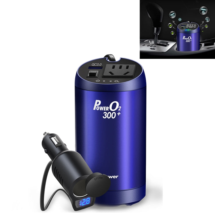 XPower T300 Plus DC 12V to AC 220V Car Multi-functional Power Inverter 2.4A USB Charger Adapter + Negative Ions Air Cleaner, with Battery Voltage Detection Function