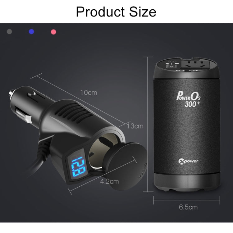 XPower T300 Plus DC 12V to AC 220V Car Multi-functional Power Inverter 2.4A USB Charger Adapter + Negative Ions Air Cleaner, with Battery Voltage Detection Function