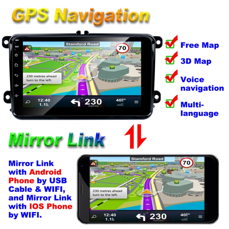 HD 8 inch Car Android 8.0 Radio Receiver MP5 Player for Volkswagen, Support FM & Bluetooth & TF Card & GPS, with Decoder