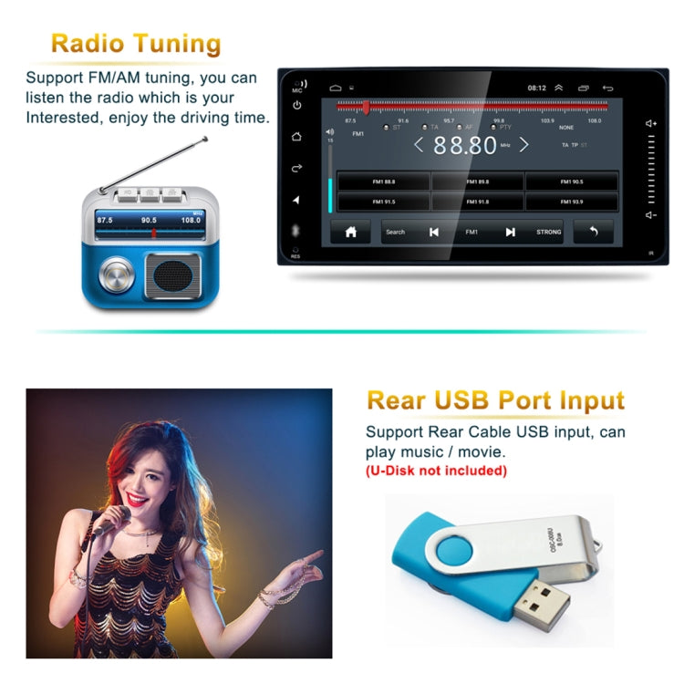 HD 7 inch Car Android 8.0 Radio Receiver MP5 Player for Toyota, Support FM & AM & Bluetooth &  Phone Link & GPS