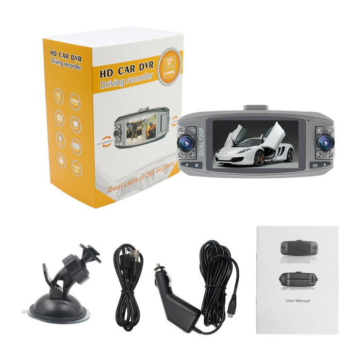 F80 2.7 inch LCD Screen Car Recorder, Dual 120 Degree Wide Angle Viewing, Support Night Vision / Loop Video / Motion Detection / G-Sensor / TF Card