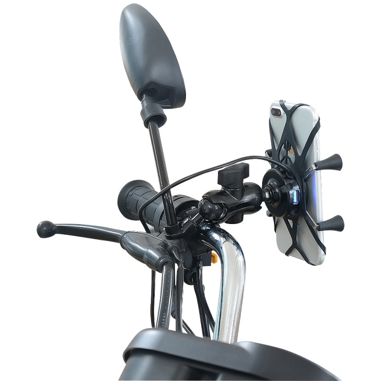 Motorcycle X Shape Aluminum Alloy Phone Bracket 5V 2.1A Phone Charger