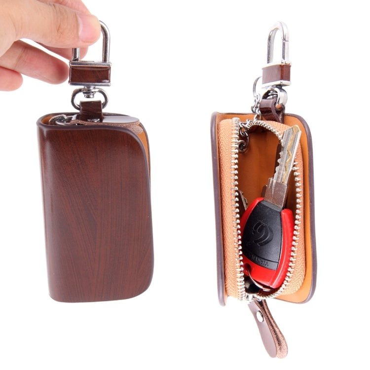 Universal Leather Wood Grain Texture Waist Hanging Zipper Wallets Key Holder Bag (No Include Key)