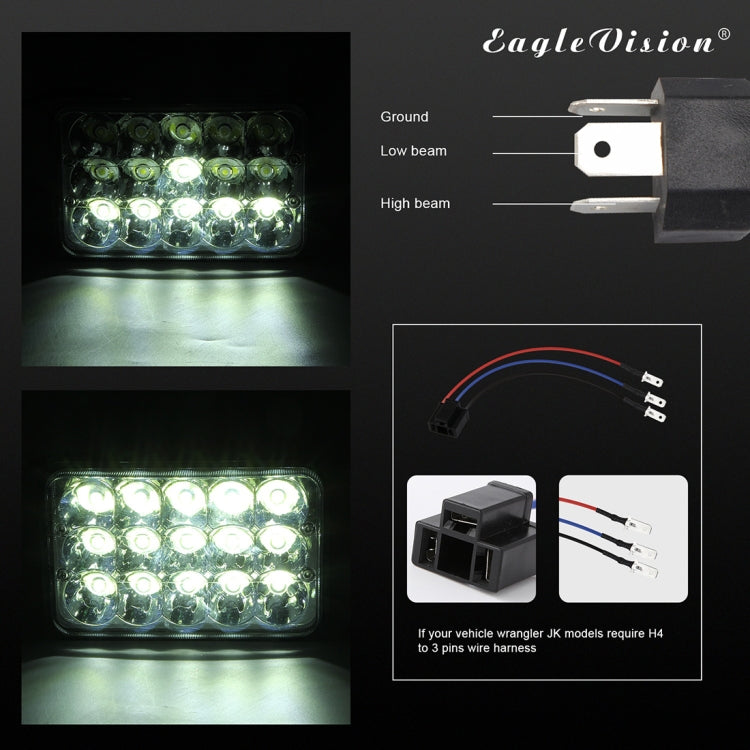 5 inch 4X6 H4 15W DC 9-30V 1500LM IP67 Car Truck Off-road Vehicle LED Work Lights / Headlight, with 15LEDs Lamps