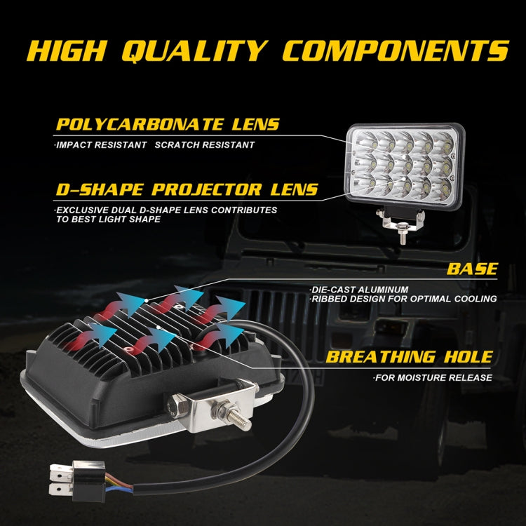 5 inch 4X6 H4 15W DC 9-30V 1500LM IP67 Car Truck Off-road Vehicle LED Work Lights / Headlight, with 15LEDs Lamps and Holder