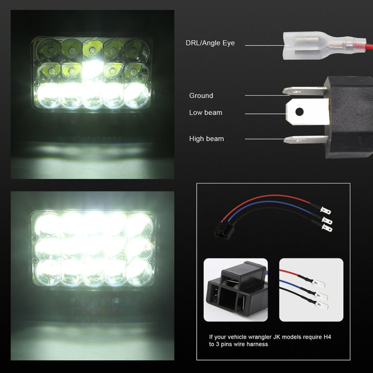 5 inch 4X6 H4 15W DC 9-30V 1500LM IP67 Car Truck Off-road Vehicle LED Work Lights / Headlight, with 15LEDs Lamps and Holder