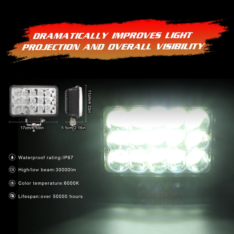 5 inch 4X6 H4 15W DC 9-30V 1500LM IP67 Car Truck Off-road Vehicle LED Work Lights / Headlight, with 15LEDs Lamps and Holder