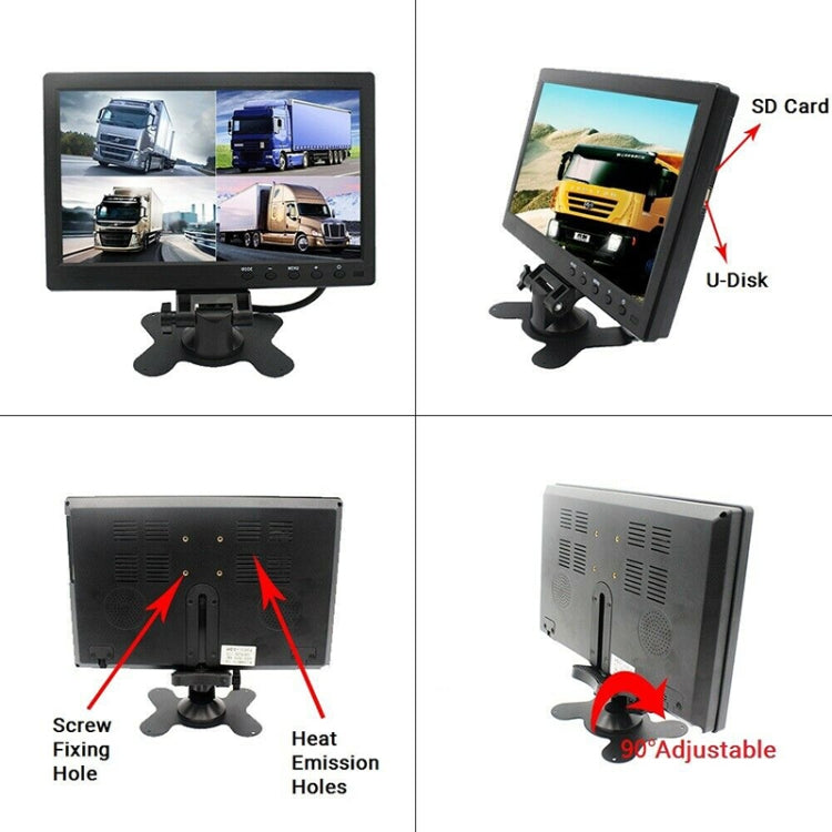 PZ612-4AHD IP67 120 Degree Car AHD 1080P 2 Megapixels 10 inch 4-Way Rearview Mirror Monitor, Night Vision Full Color, with Video Function