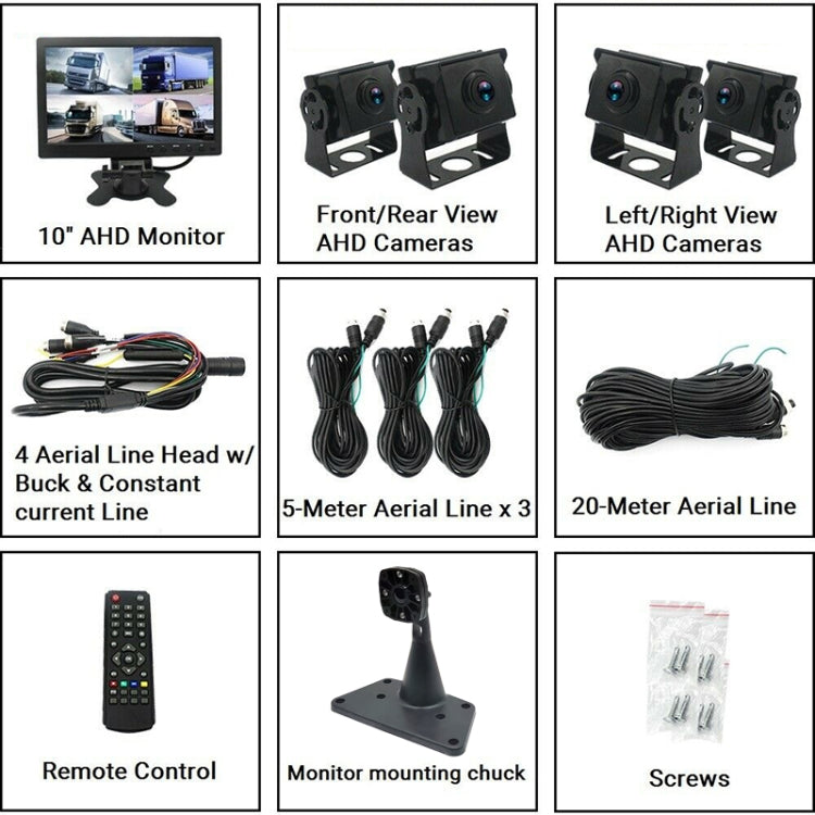 PZ612-4AHD IP67 120 Degree Car AHD 1080P 2 Megapixels 10 inch 4-Way Rearview Mirror Monitor, Night Vision Full Color, with Video Function