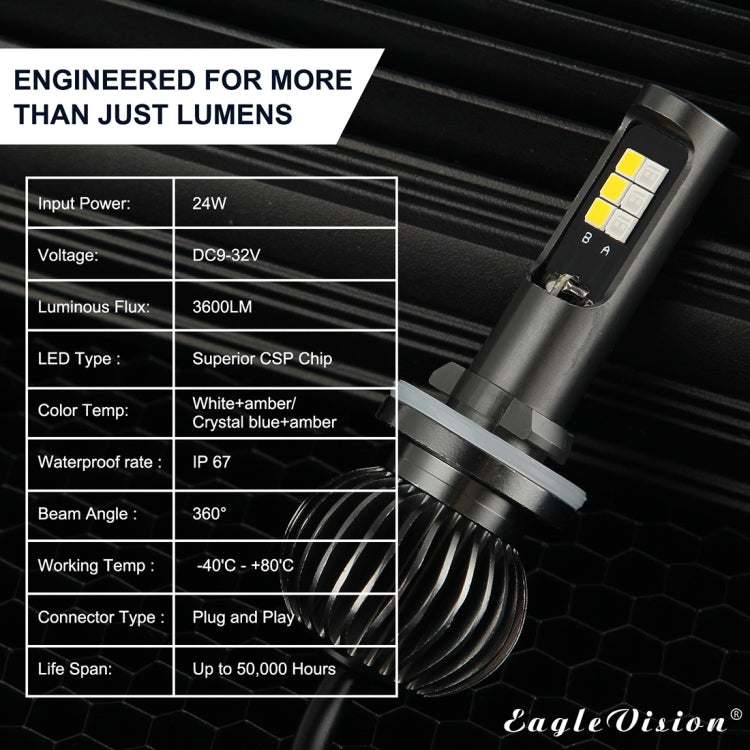 2 PCS EV14 880 / 881 DC9-32V / 6W / IP67 Car LED Double Color Fog Light, Ice Blue Light + Amber Light