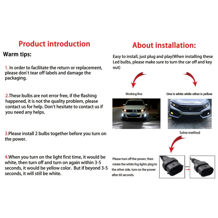 2 PCS EV14 H8 / H11 DC9-32V / 6W / IP67 Car LED Double Color Fog Light, Ice Blue Light + Amber Light