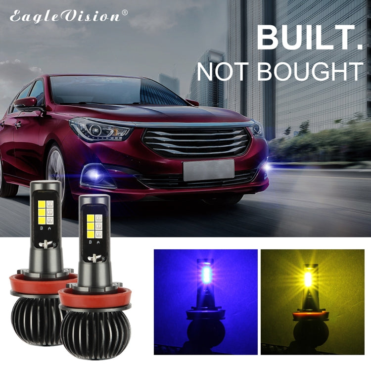 2 PCS EV14 H8 / H11 DC9-32V / 6W / IP67 Car LED Double Color Fog Light, Ice Blue Light + Amber Light