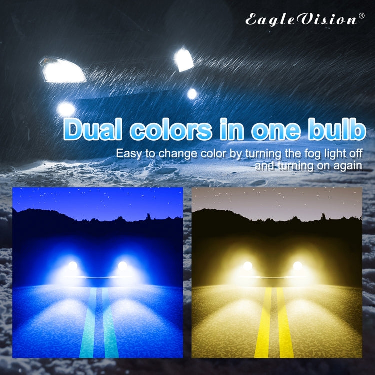2 PCS EV14 H16 / 5202 DC9-32V / 6W / IP67 Car LED Double Color Fog Light, Ice Blue Light + Amber Light