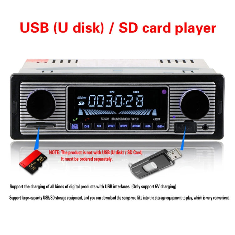 SX-5513 Car Stereo Radio MP3 Audio Player Support Bluetooth Hand-free Calling / FM / USB / SD (Not Included Any Memory Card)