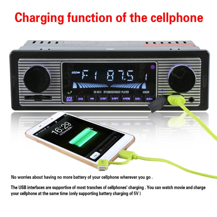 SX-5513 Car Stereo Radio MP3 Audio Player Support Bluetooth Hand-free Calling / FM / USB / SD (Not Included Any Memory Card)