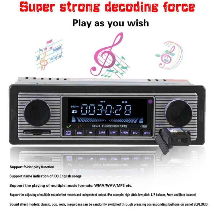 SX-5513 Car Stereo Radio MP3 Audio Player Support Bluetooth Hand-free Calling / FM / USB / SD (Not Included Any Memory Card)